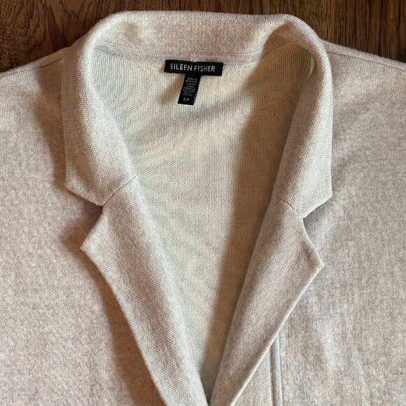 Eileen Fisher light grey wool blend cardigan Womens Small Petite open loose soft - Picture 2 of 10